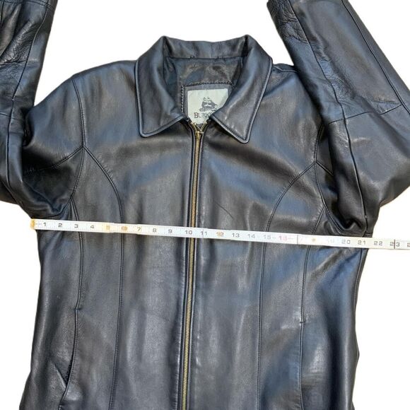 Burks Bay Black Zipper Closure Collared Leather Jacket Size Medium Vintage 90's - Picture 7 of 14